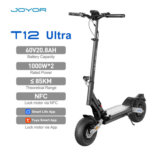 JOYOR T12 Ultra Dual Motor Electric Scooter | 3000W Peak 60V 20.8Ah Full Hydraulic & NFC Smart Lock